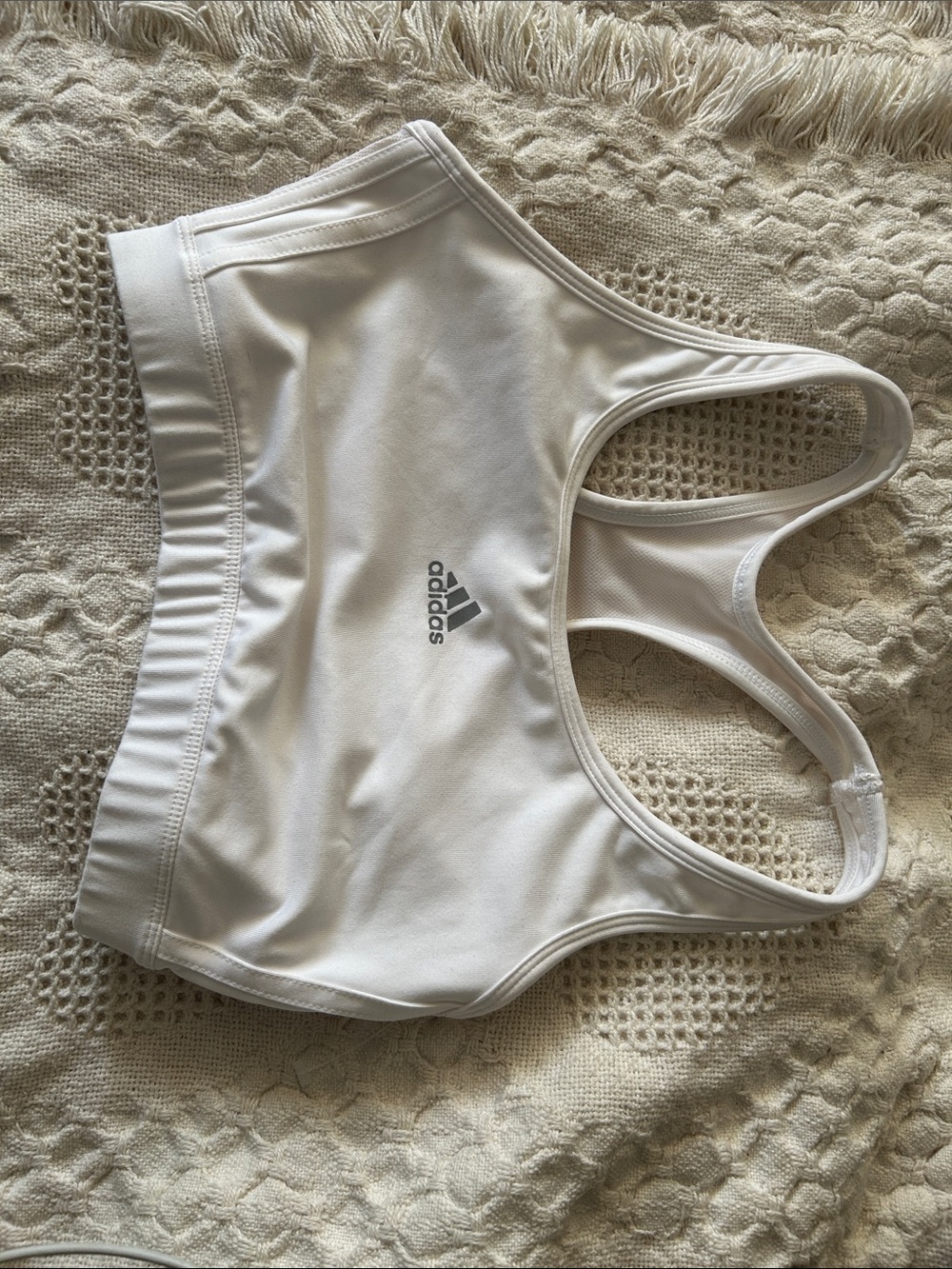 adidas White Racerback Sports Bra with Logo